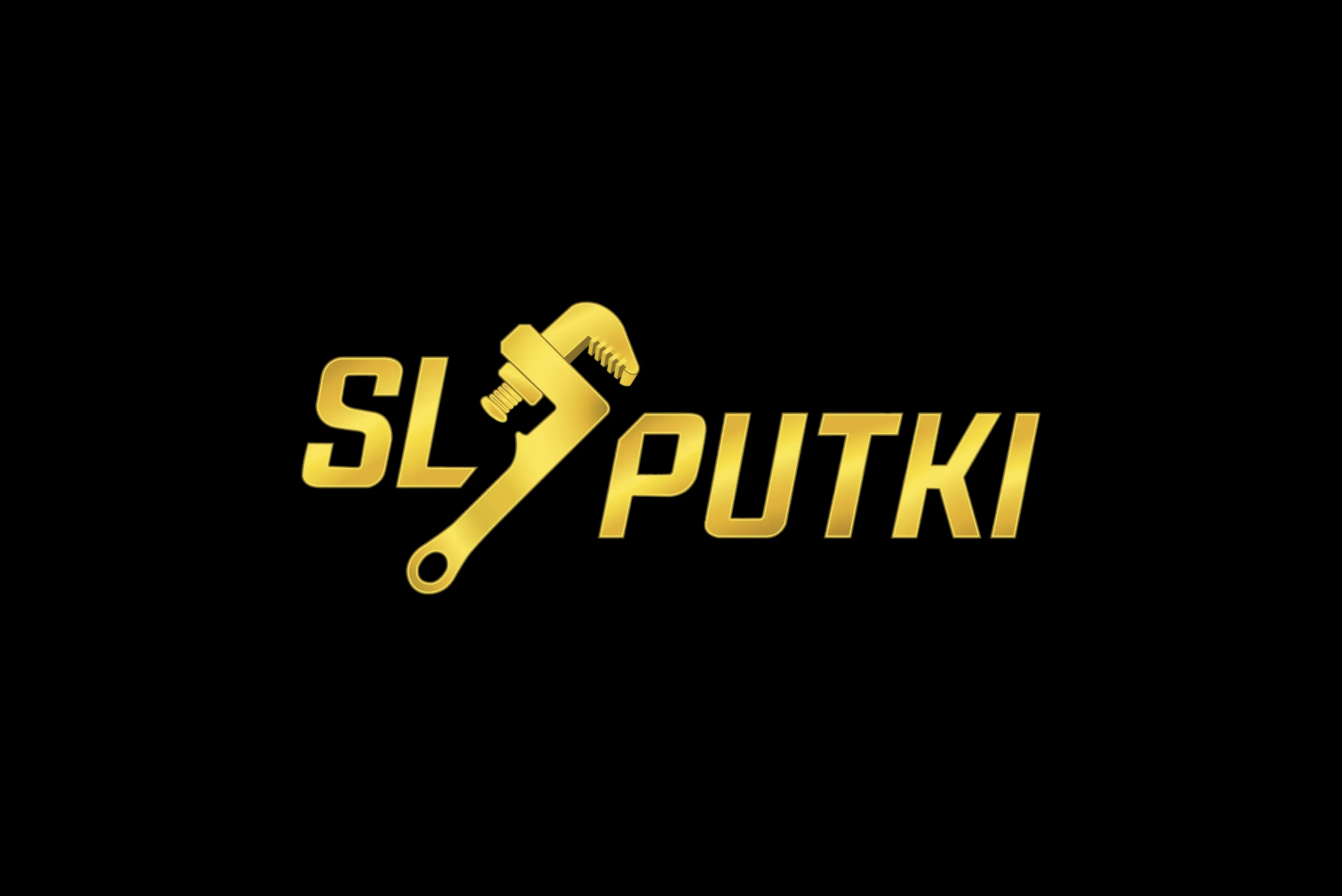 Kultainen logo, jossa on putkiavain 'L'-kirjaimen tilalla ja teksti 'SL PUTKI' mustalla taustalla.